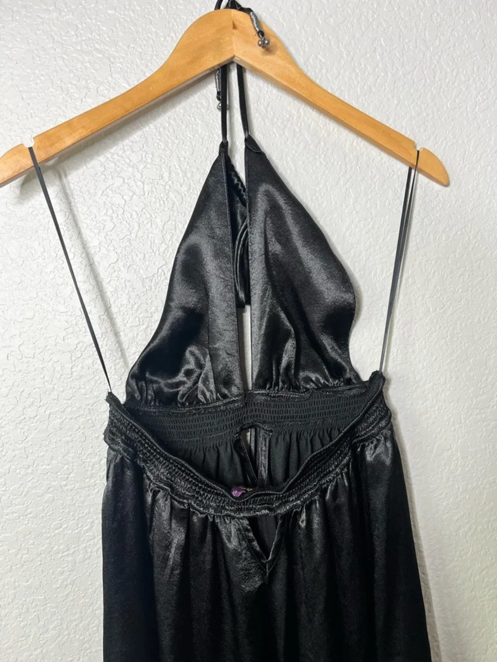 Free People Look Into The Sun Satin Cutouts Halter Gown Maxi Dress Black XS - Picture 10 of 12